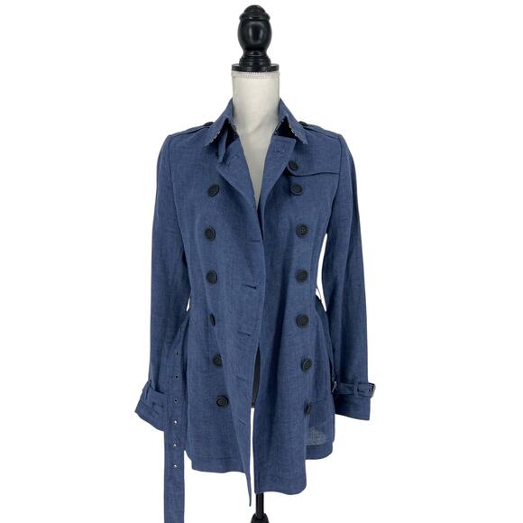 Burberry Brit 100% Linen Short Trench Coat in Blue - Picture 9 of 16
